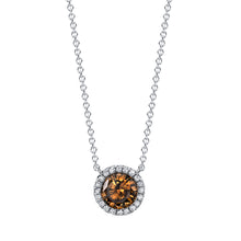 Load image into Gallery viewer, 18k White Gold Round Brown Diamond Pendant with 2 Sided Micro Pave Halo on a Diamond Chain
