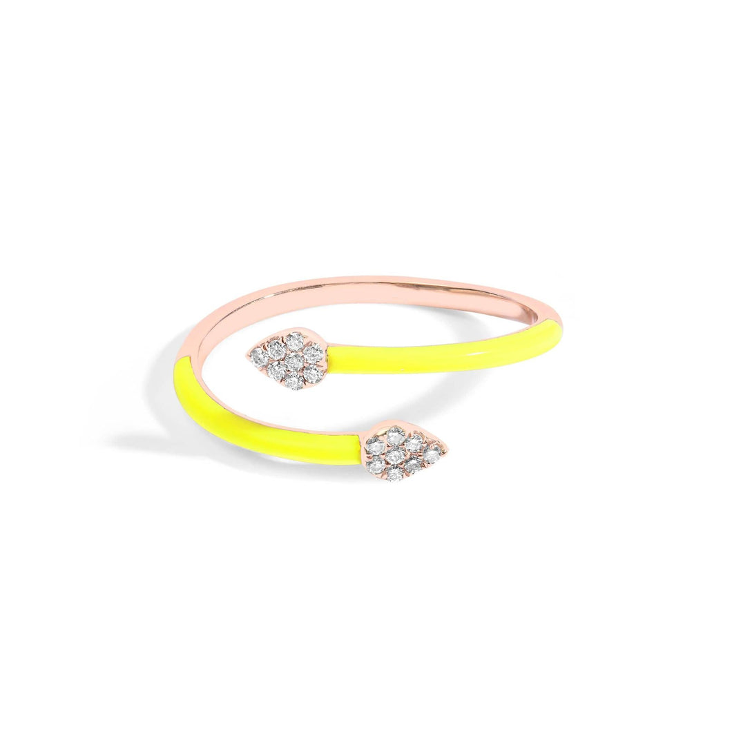 14K Rose Gold Neon Yellow Enamel Spiral Diamond Ring