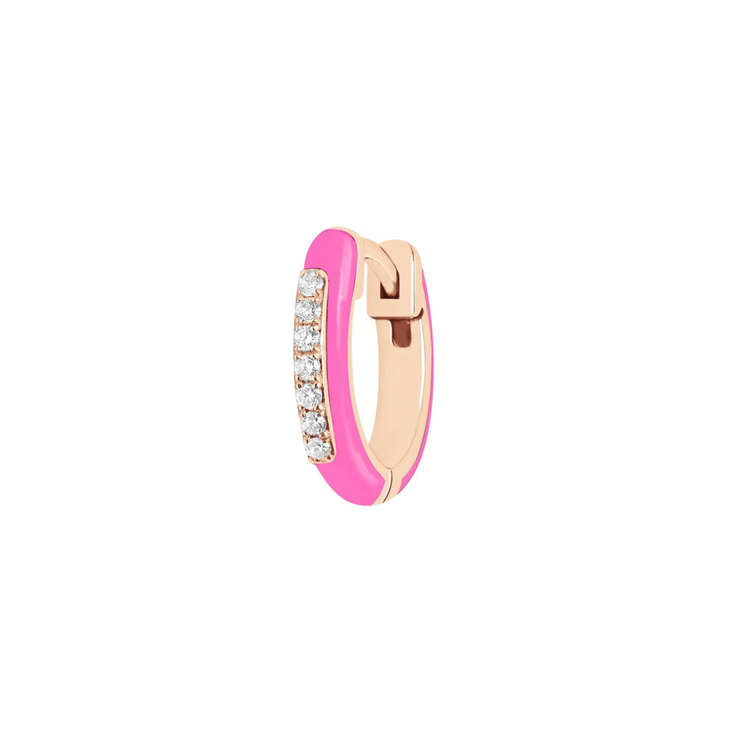 14K Rose Gold Pink Enamel Diamond Single Earring