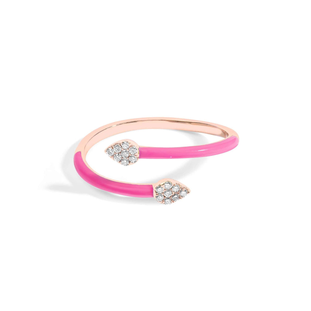 14K Rose Gold Pink Enamel Spiral Diamond Ring