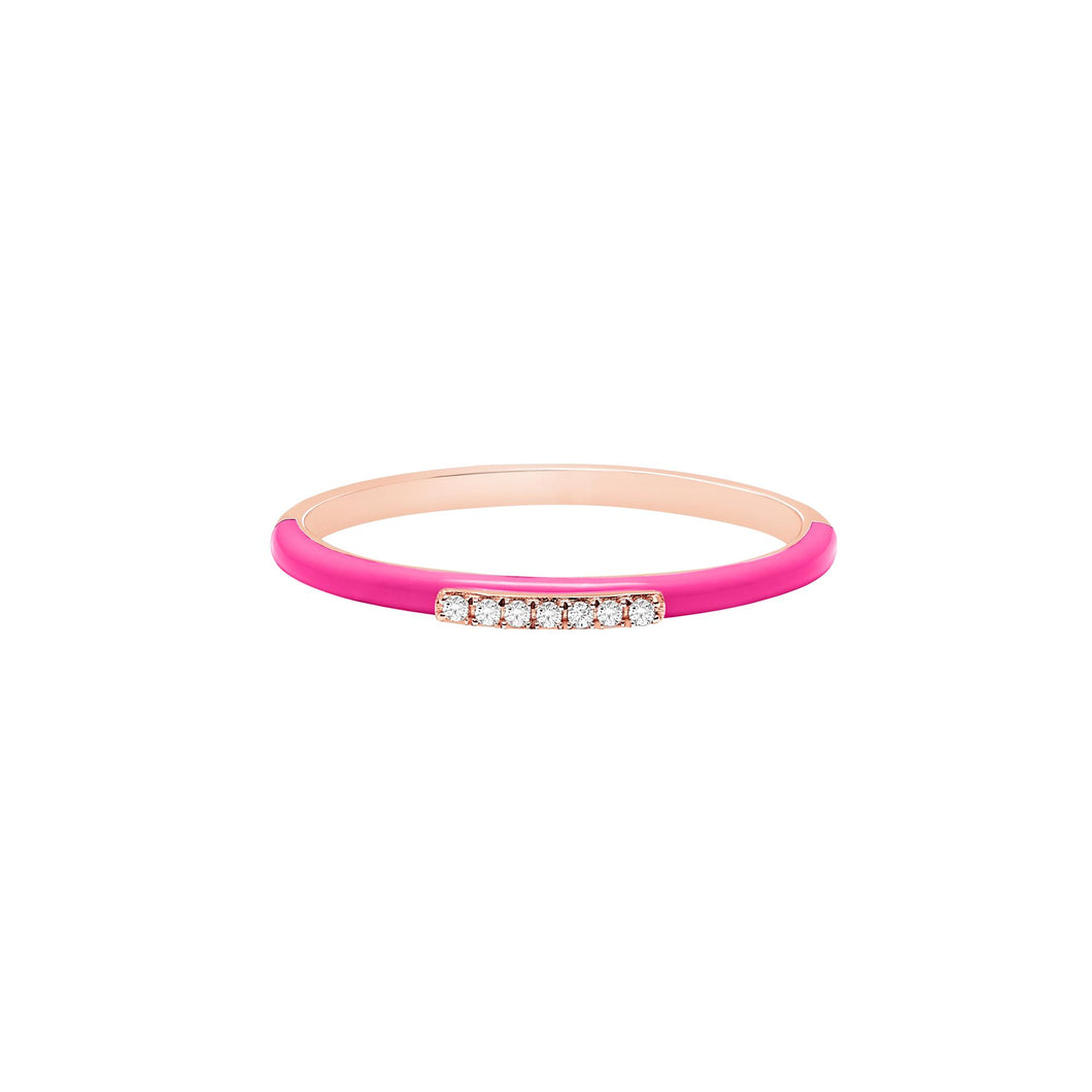 14K Rose Gold Pink Enamel Diamond Band Ring