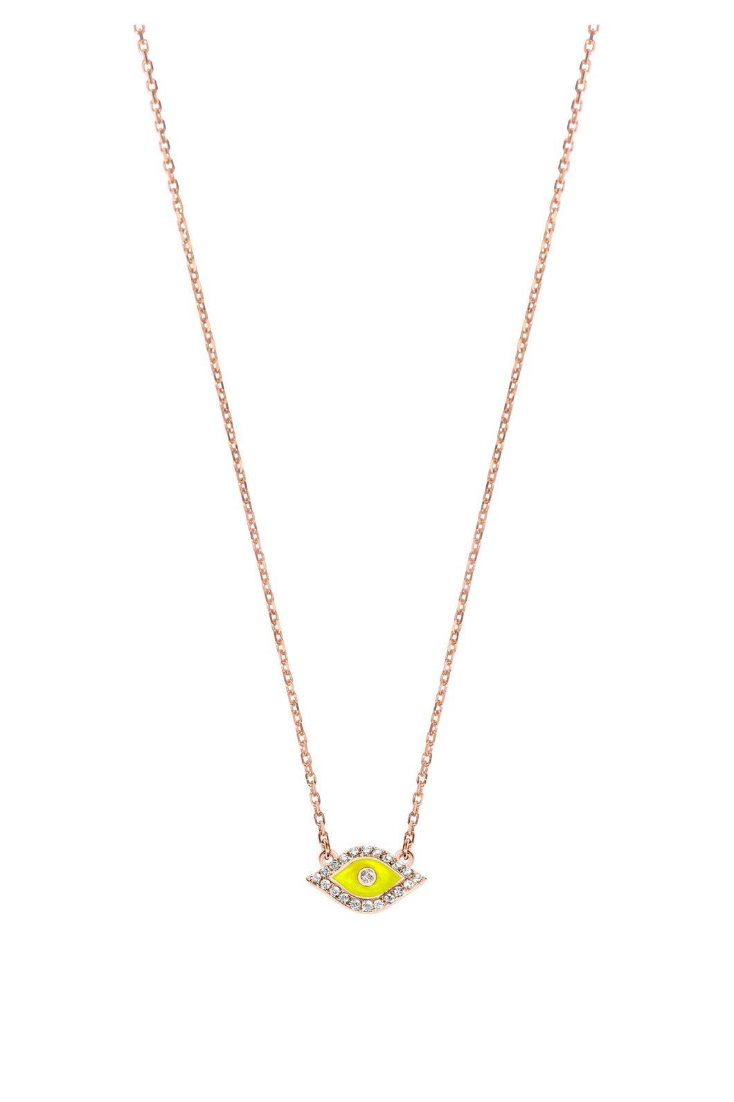 14K Rose Gold Neon Yellow Eye Diamond Necklace