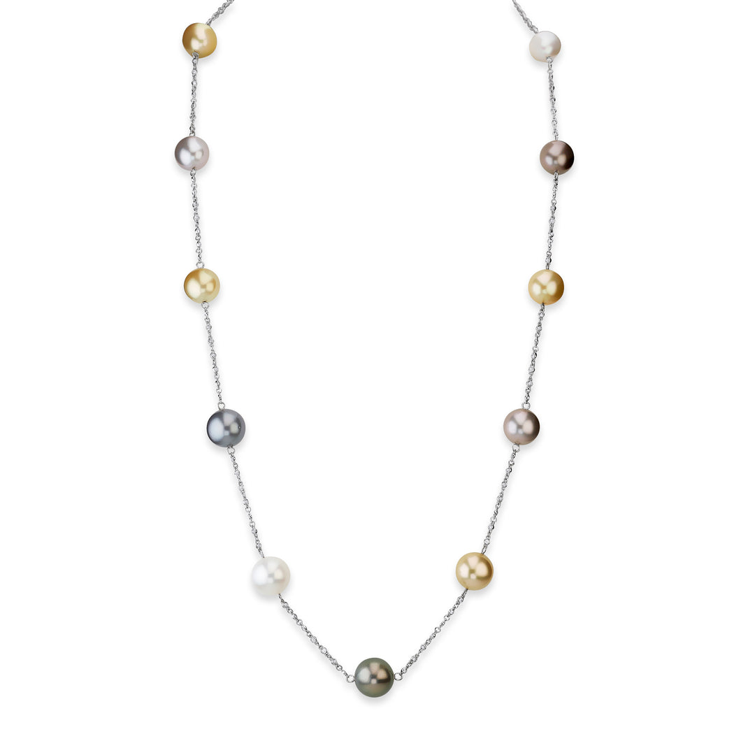 18k White Gold Diamond Pearl Necklace