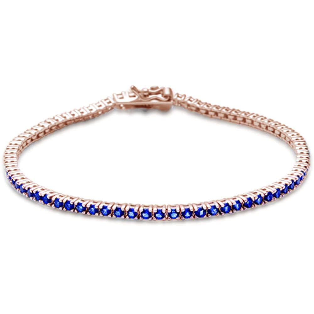 14K Rose Gold Natural Blue Sapphire Tennis Bracelet 7