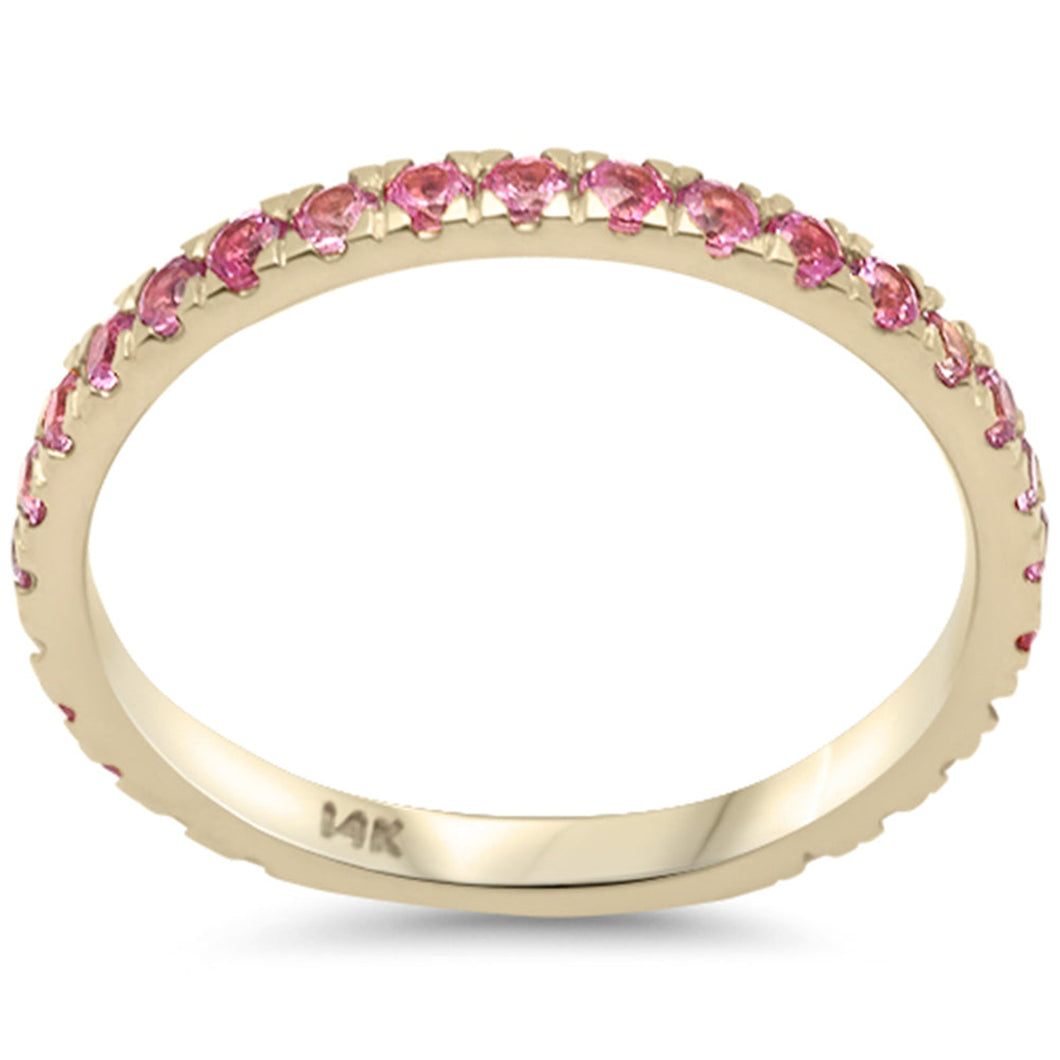 14K Yellow Gold Natural Pink Sapphire Gemstone Ring Band Stackable