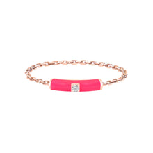 Load image into Gallery viewer, 14K Rose Gold Pink Enamel Diamond Chain Ring
