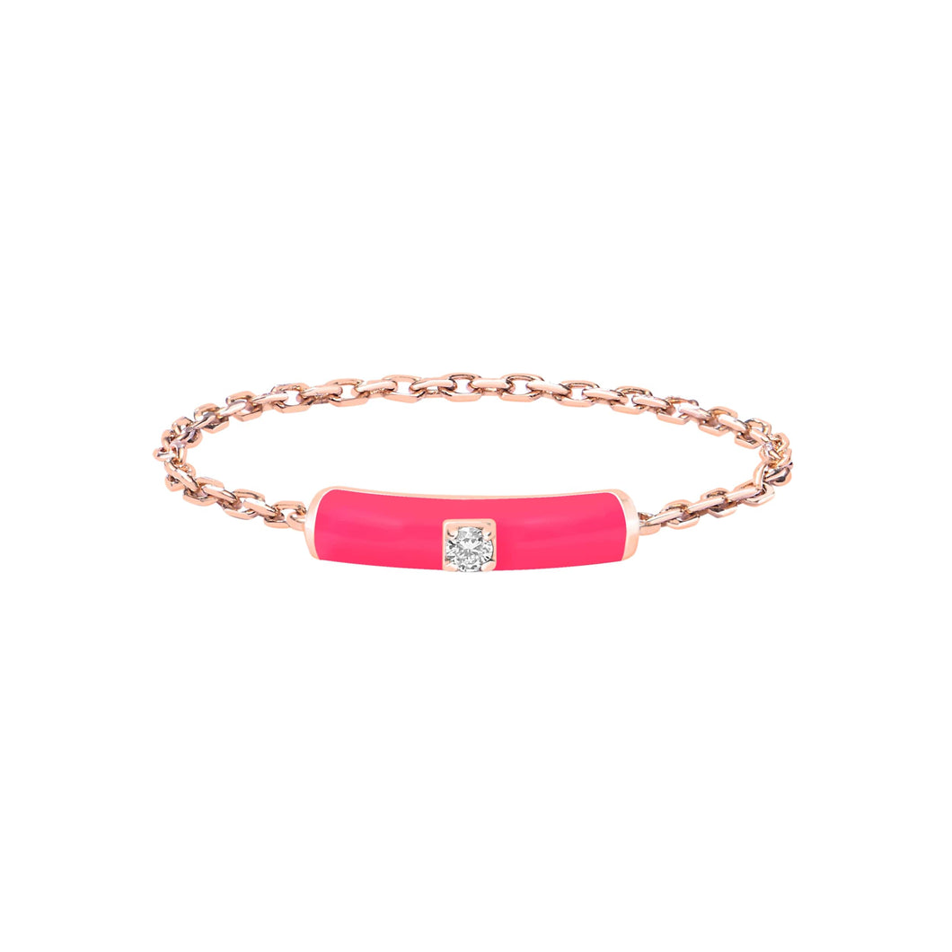 14K Rose Gold Pink Enamel Diamond Chain Ring