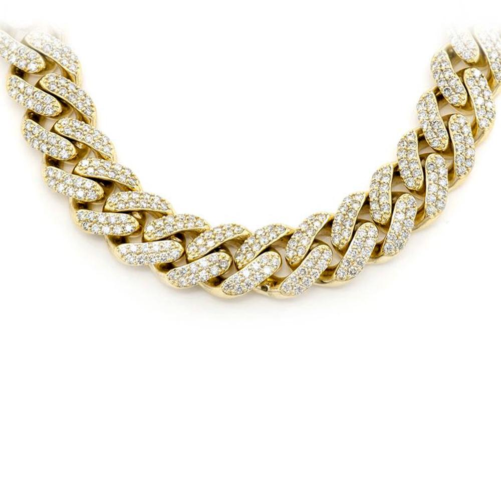 14K Yellow Gold Diamond Iced Out Micro Pave Round Miami Cuban Necklace 22