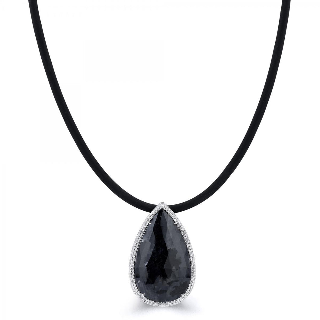 18k WG sliced black sapphire Necklace