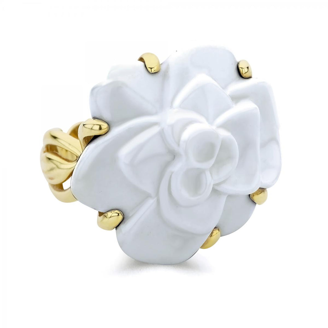Pre-Owned Chanel 18K Yellow Gold Agate Flower Ring