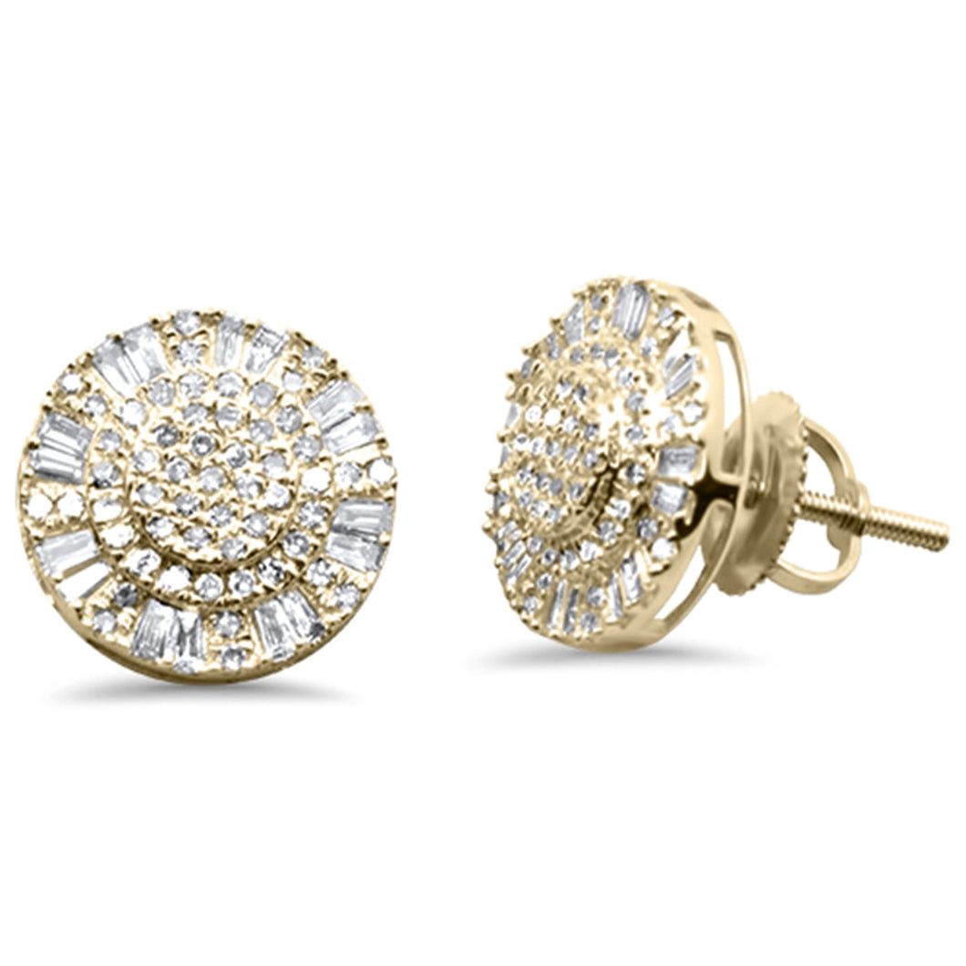14K Yellow Gold Round & Baguette Diamond Earrings