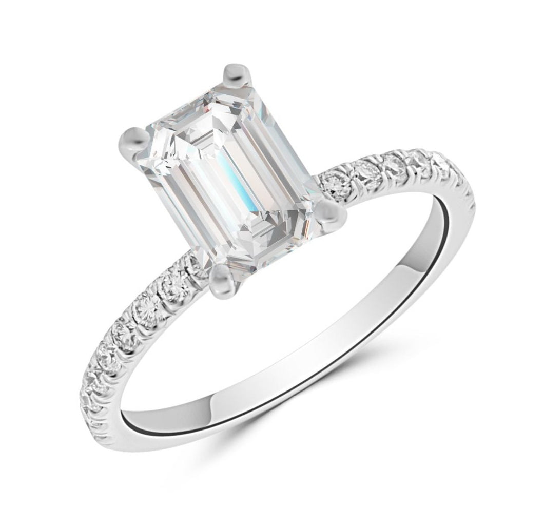 14k White Gold and Lab-Grown Emerald Cut Diamond Engagement Ring