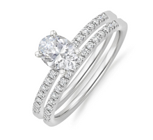 Load image into Gallery viewer, 18K White Gold Oval Diamond Ring Small Wire Micro Pave 2-Piece Set

