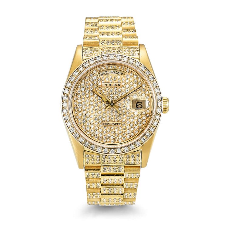 Rolex President 18038 Gold Diamond Dial and Diamond Bezel Watch