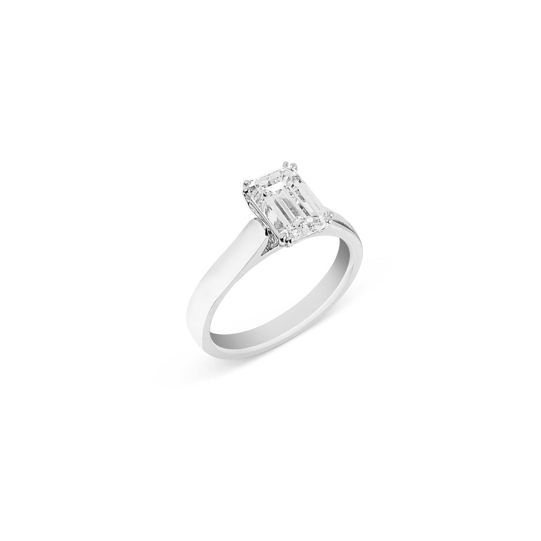 18K White Gold Emerald 2.0 Carat Diamond Solitaire Ring