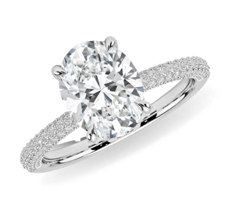 14K White Gold and Oval Lab-Grown Diamond Engagement Ring