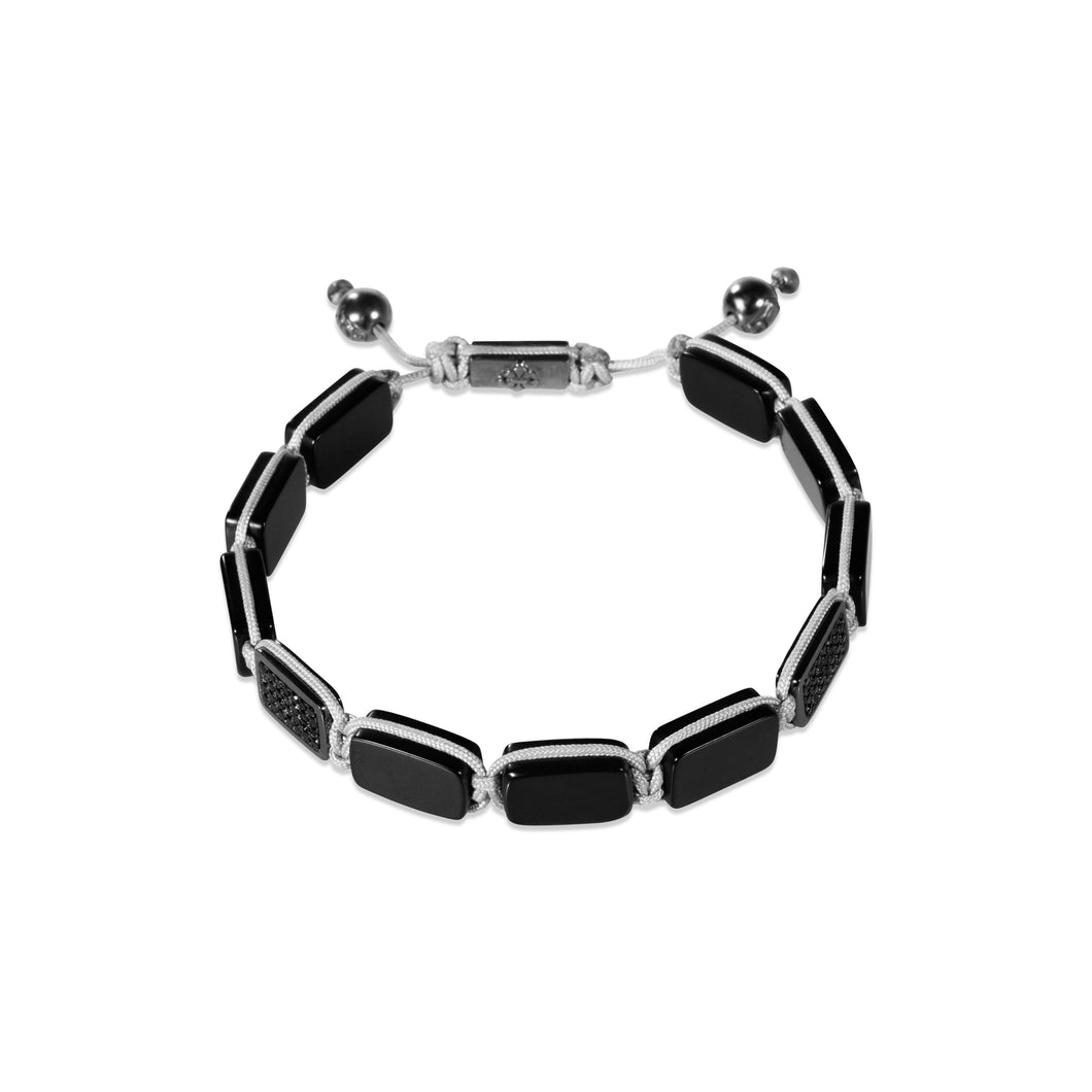 Men's Black Leather Bracelet with Beveled Square Bead