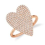 14K Rose Gold Diamond Pave Heart Lady's Ring