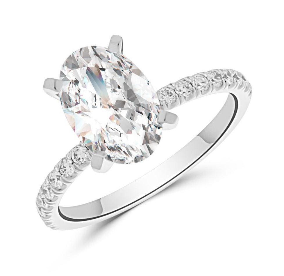 14k White Gold and Lab-Grown Oval Diamond Engagement Ring