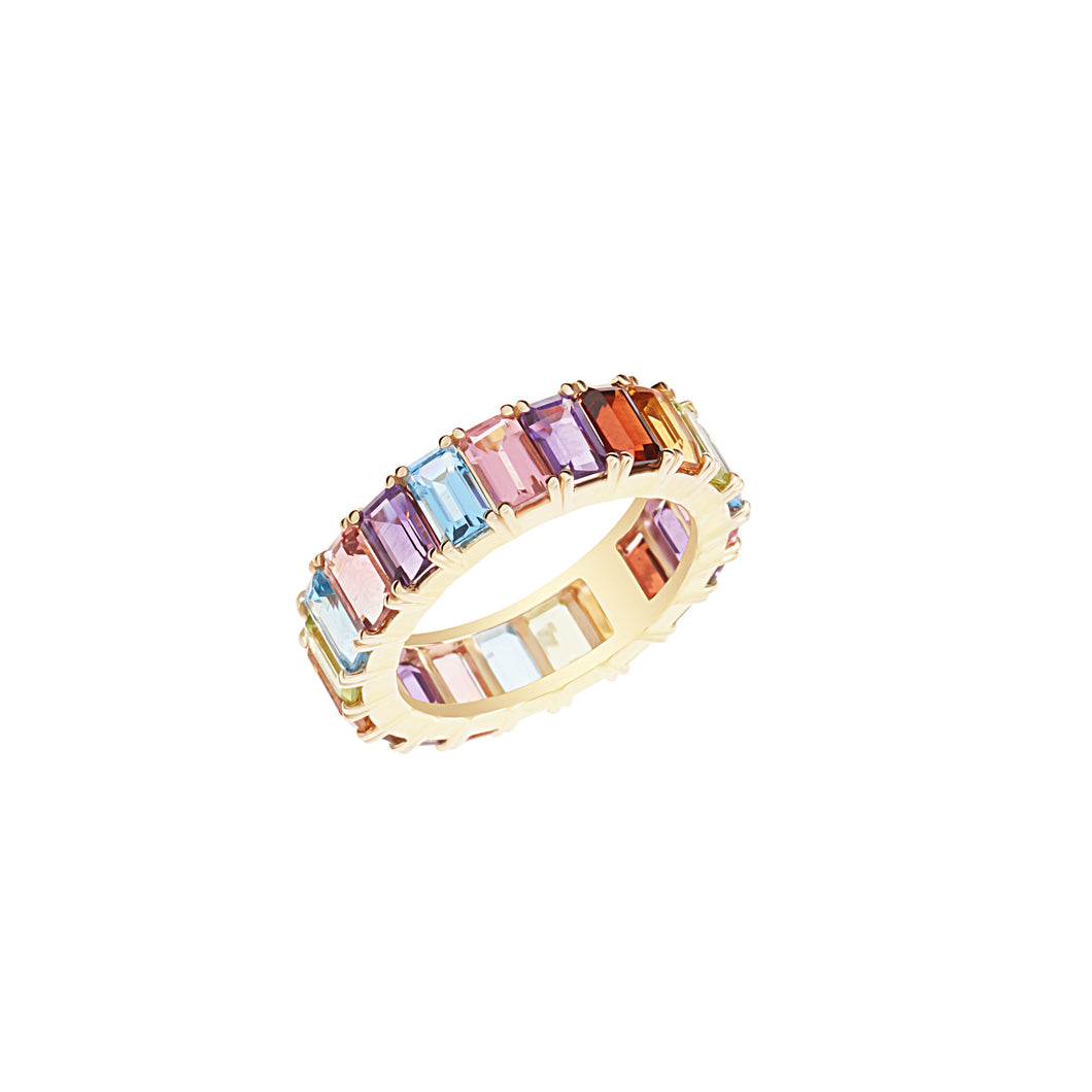 14k Yellow Gold Multicolor Eternity Band