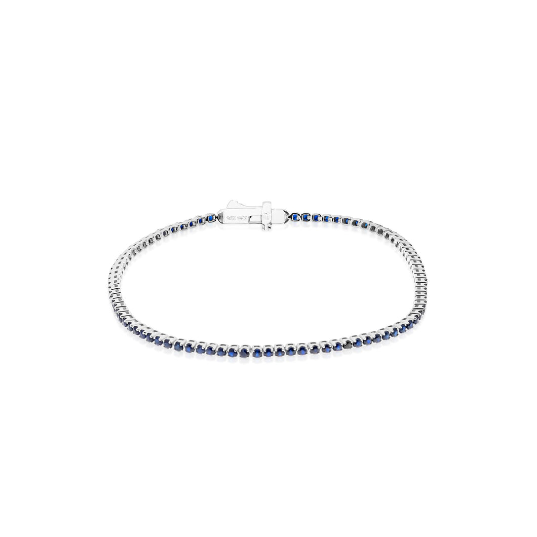 14K White Gold Natural Blue Sapphire Tennis Bracelet 7
