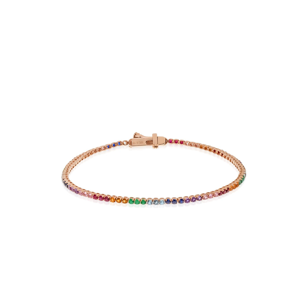 14k Rose Gold Multicolor Gemstones Tennis Bracelet 7