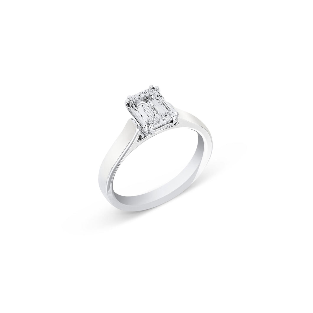 18K White Gold Emerald Cut 1.50 Carat Diamond Solitaire Ring