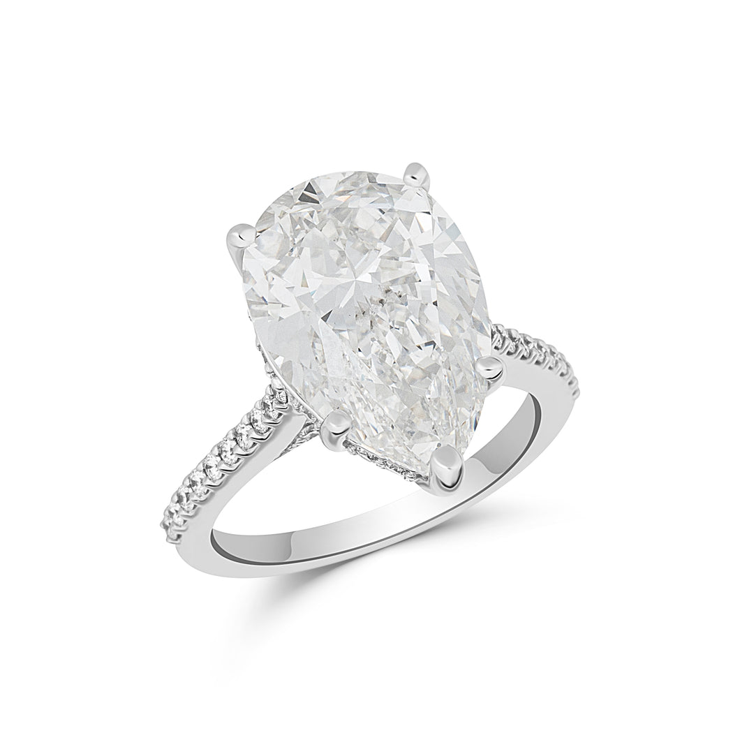 14k White Gold Engagement Ring Pear Shaped Center Stone