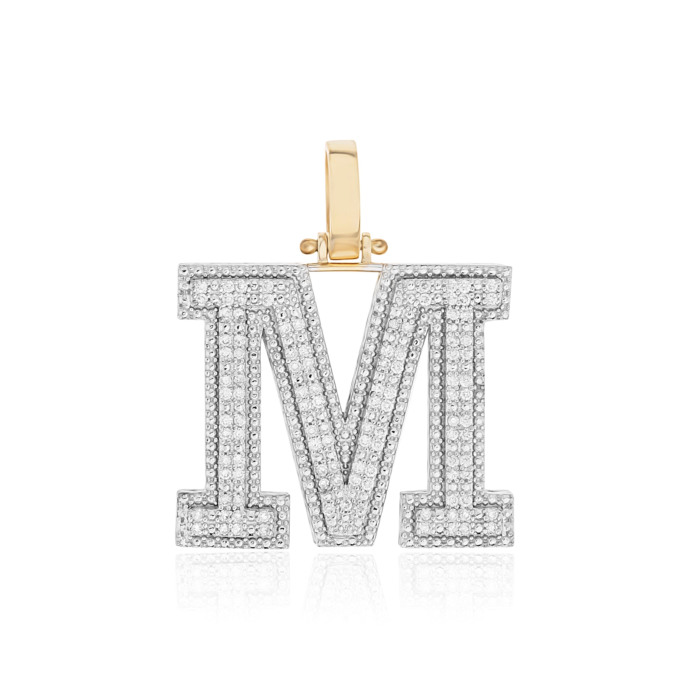 M Initals Initial Letter M Pendant – 14k YG .50ct Diamonds