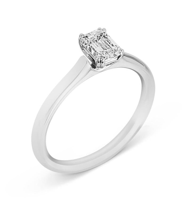 14K White Gold Emerald Diamond Solitaire Ring 0.70ct
